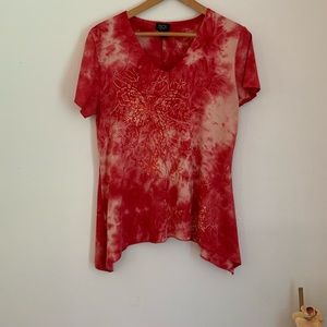 Shannon Ford Red Tie Dye Top with Crystal Accents